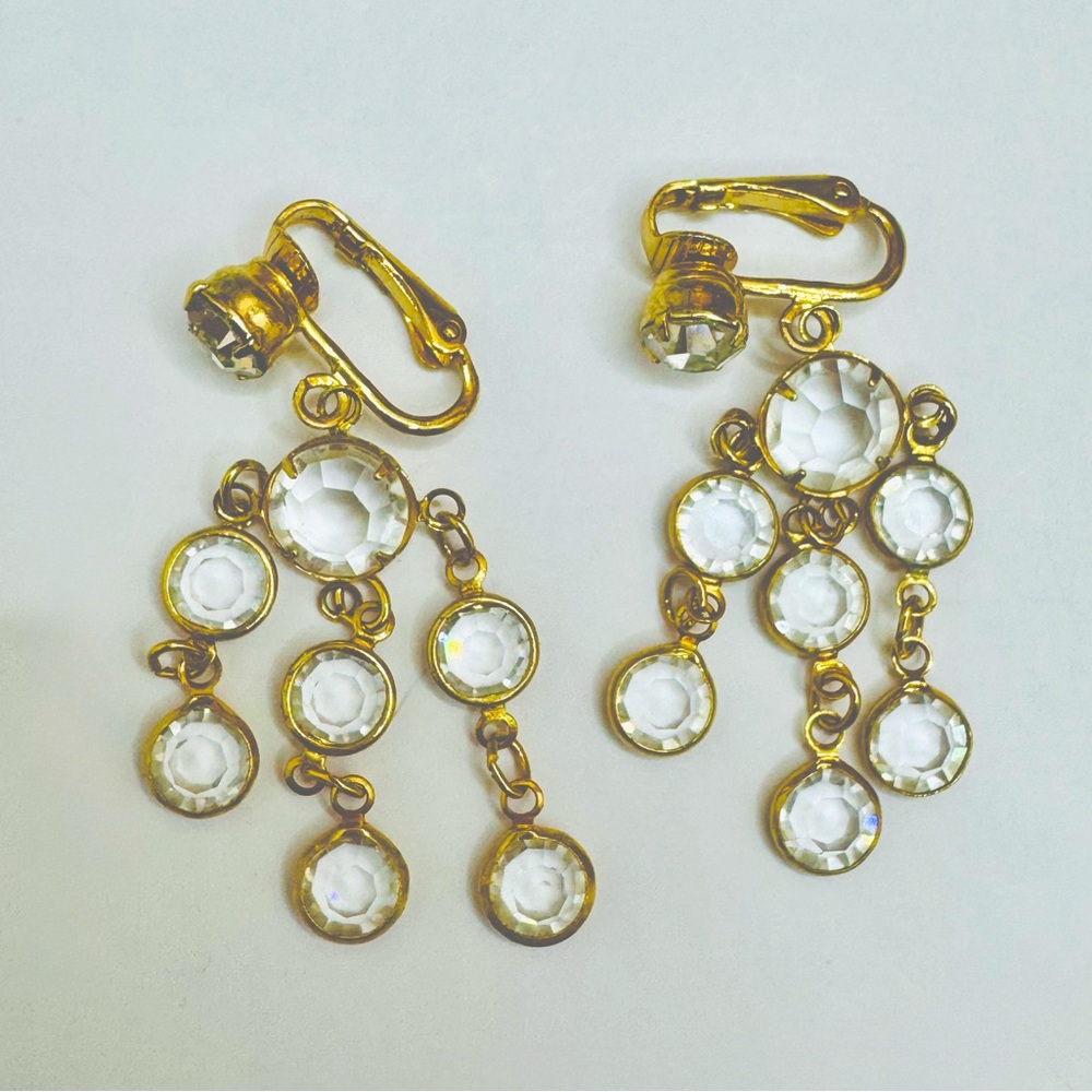 Vintage Gold and Crystal Chandelier Earrings